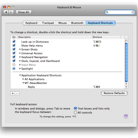 Kortkommandon Kortkommandon